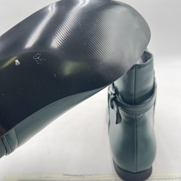 Dark Green Low Heel Back Strap Buckle Ankle Boots Square Toe Ladies Casual Boots - Picture 5 of 7